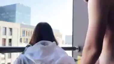 ???? Public creampie sex on the balcony | Amateur couple KleoModel